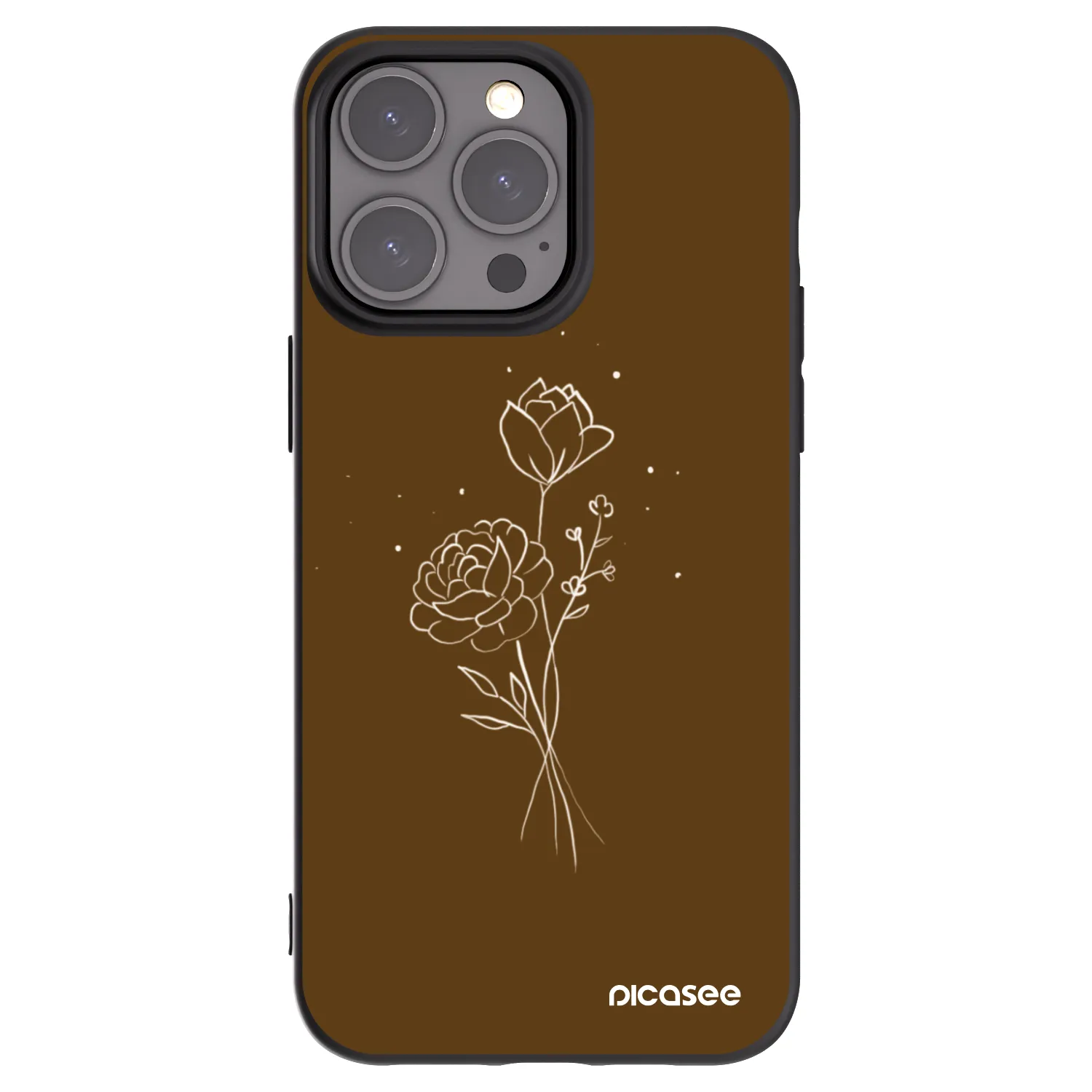 Picasee crna silikonska maskica za Apple iPhone 15 Pro Max - Brown flowers