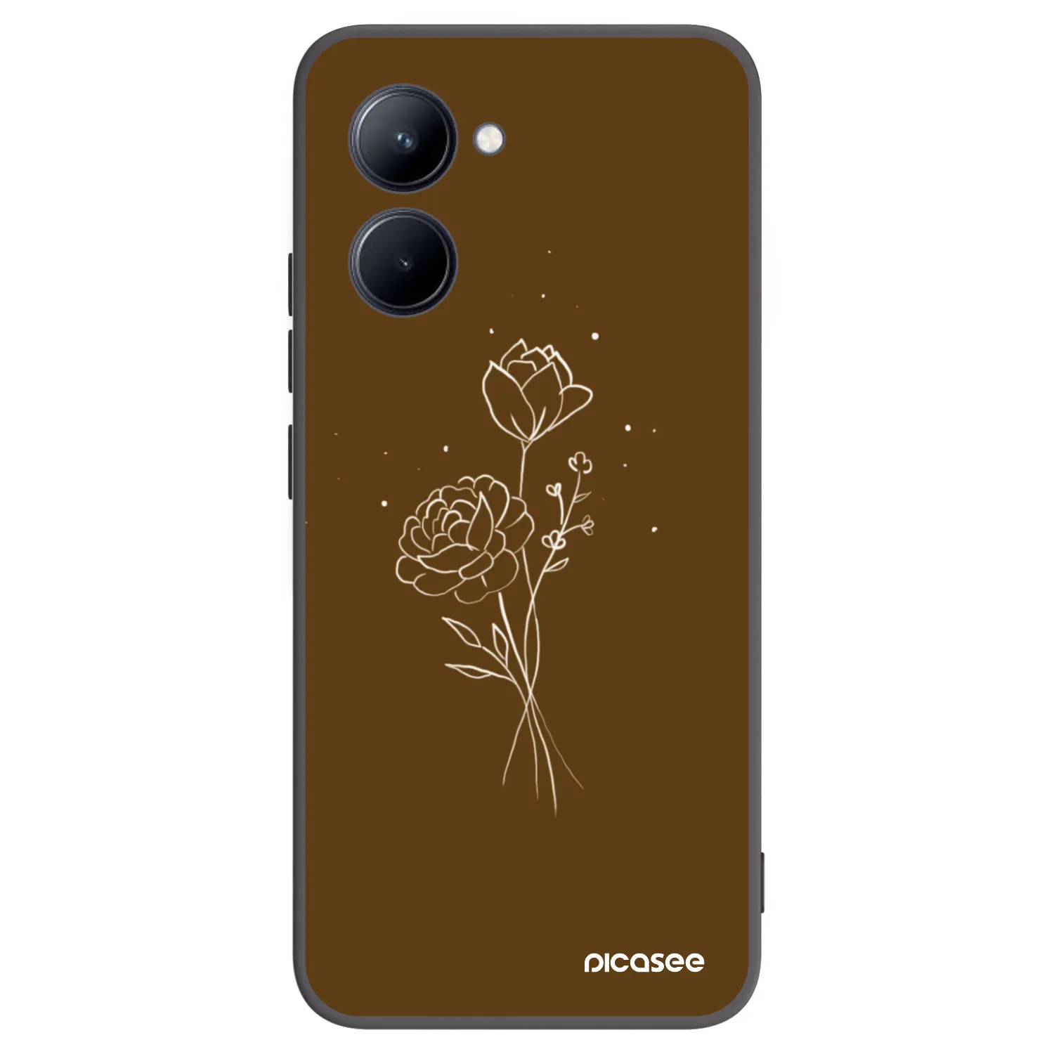 Picasee crna silikonska maskica za Realme C33 (2023) - Brown flowers