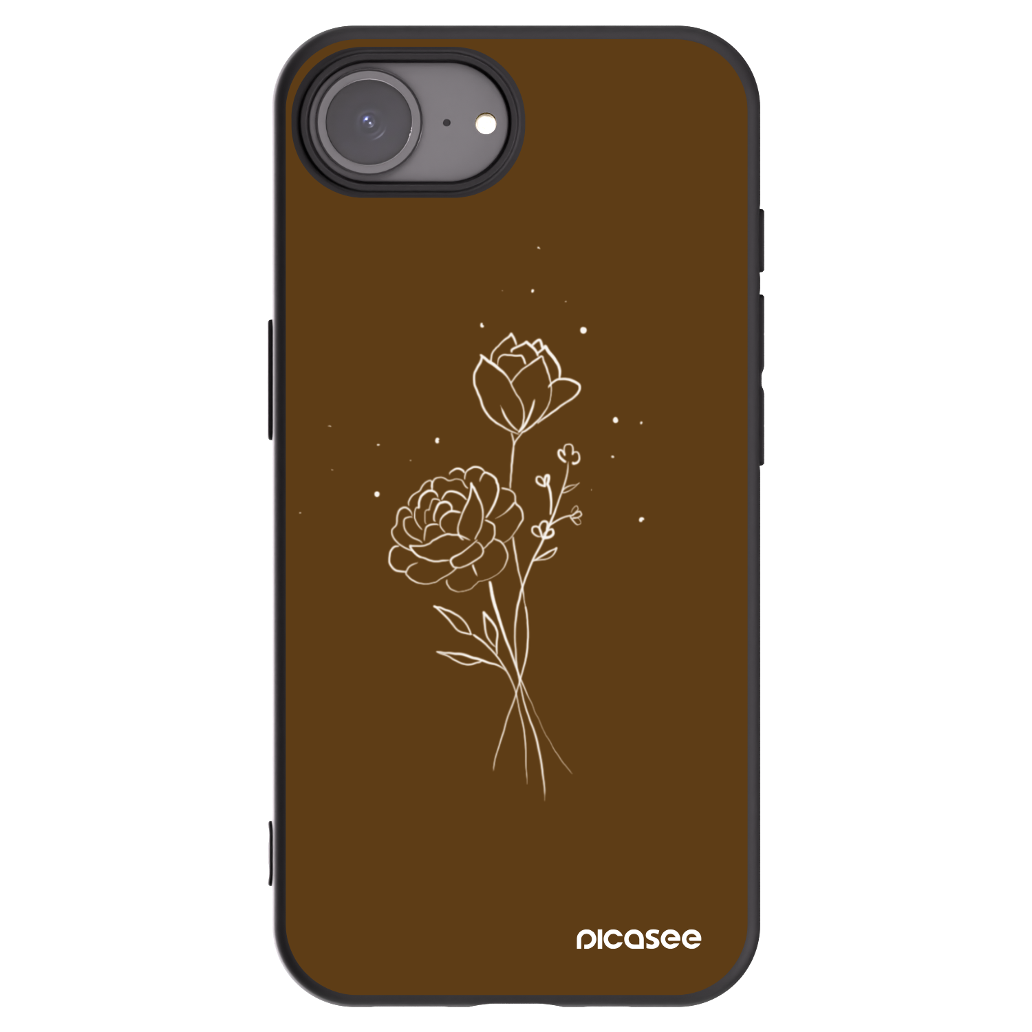 Picasee crna silikonska maskica za Apple iPhone 16e - Brown flowers