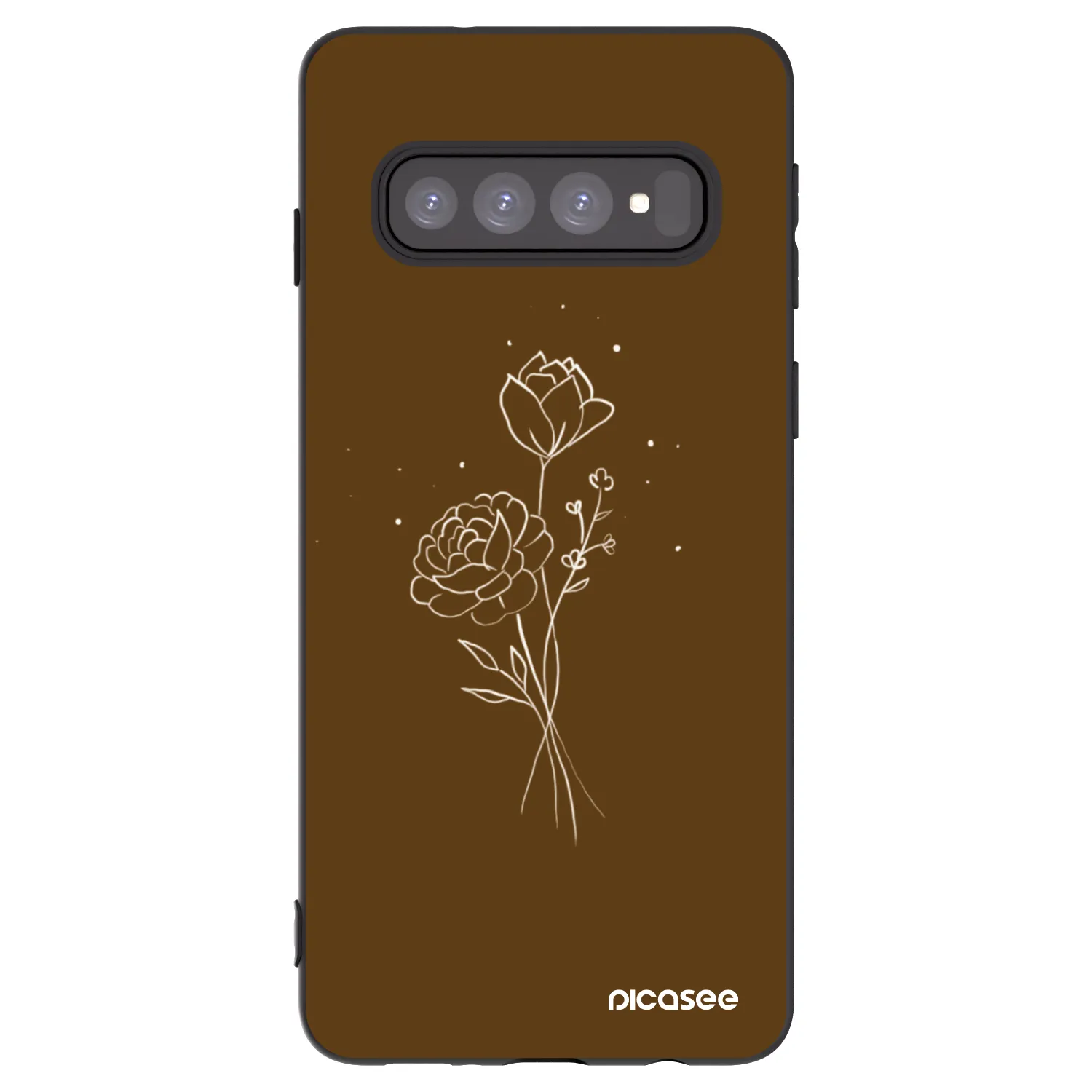 Picasee crna silikonska maskica za Samsung Galaxy S10 G973 - Brown flowers
