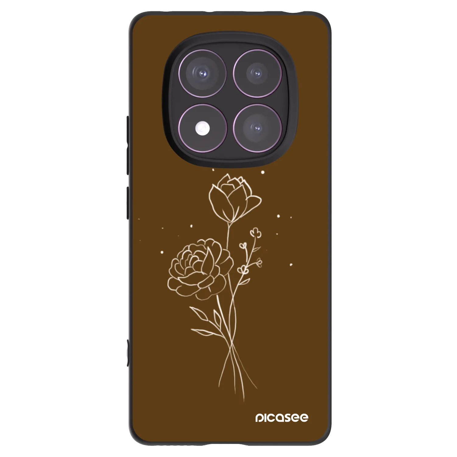 Picasee crna silikonska maskica za Xiaomi Redmi Note 14 Pro 4G - Brown flowers