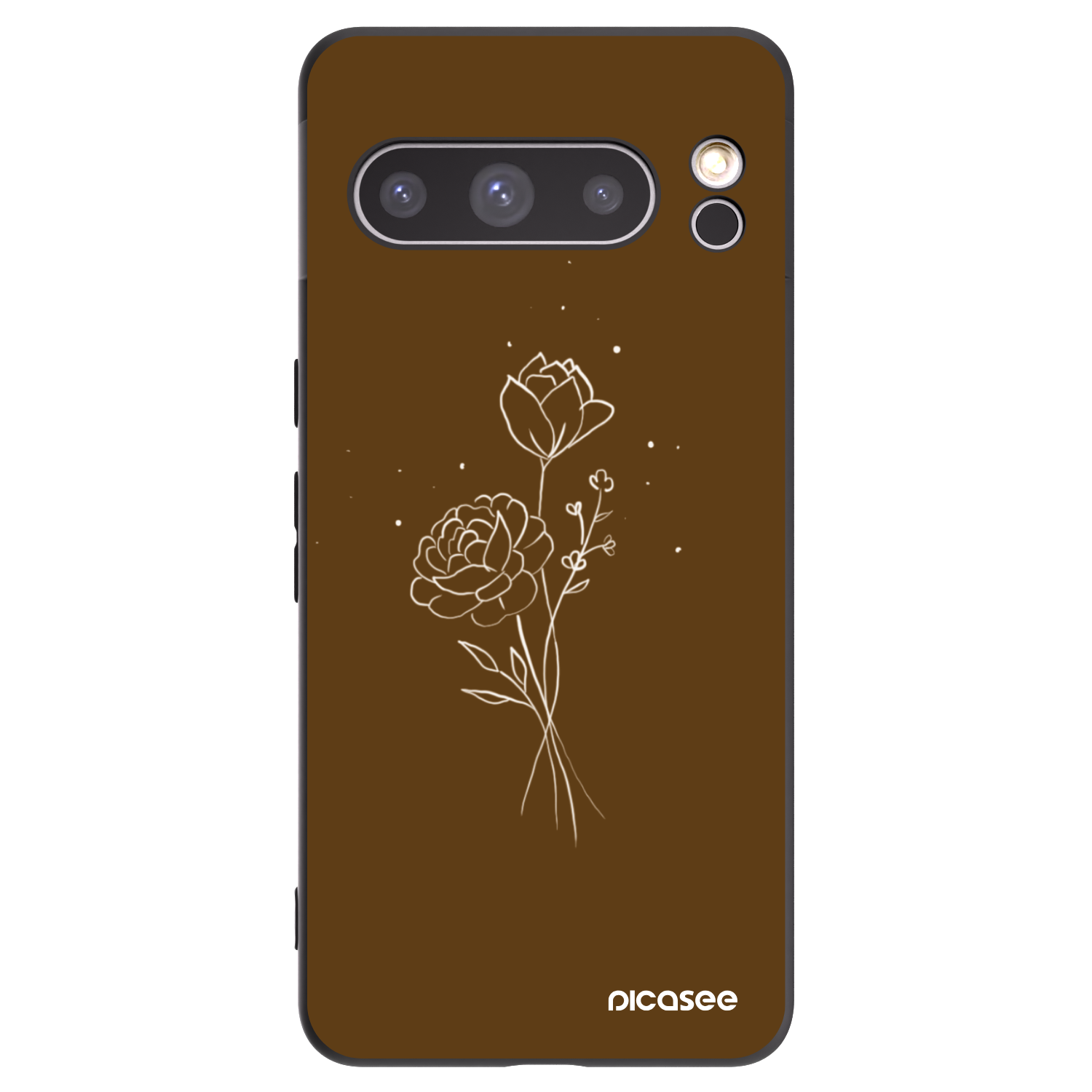 Picasee crna silikonska maskica za Google Pixel 8 Pro - Brown flowers