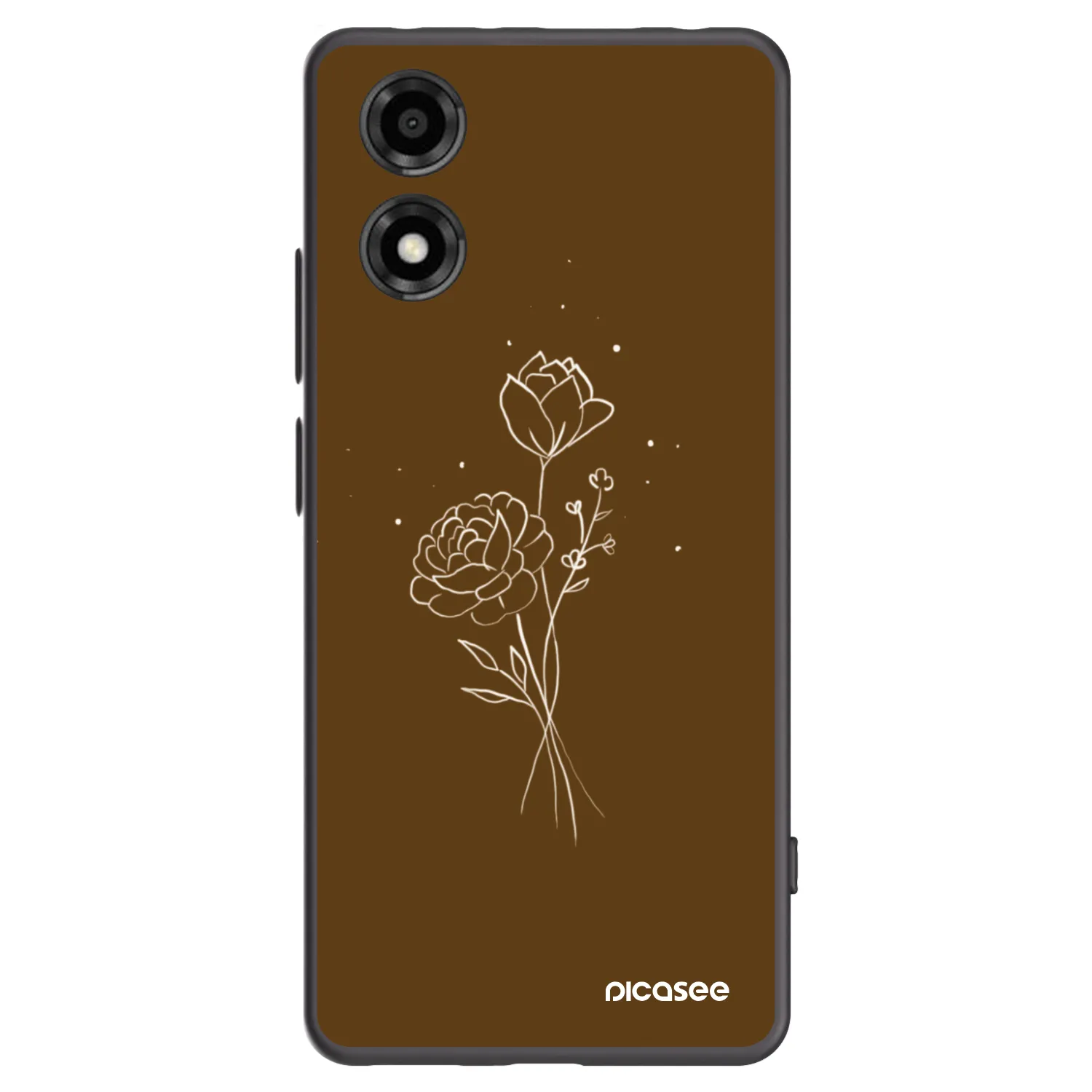 Picasee crna silikonska maskica za Motorola Moto E14 - Brown flowers