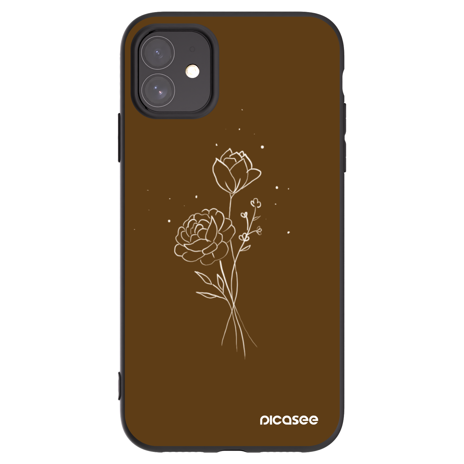 Picasee crna silikonska maskica za Apple iPhone 11 - Brown flowers