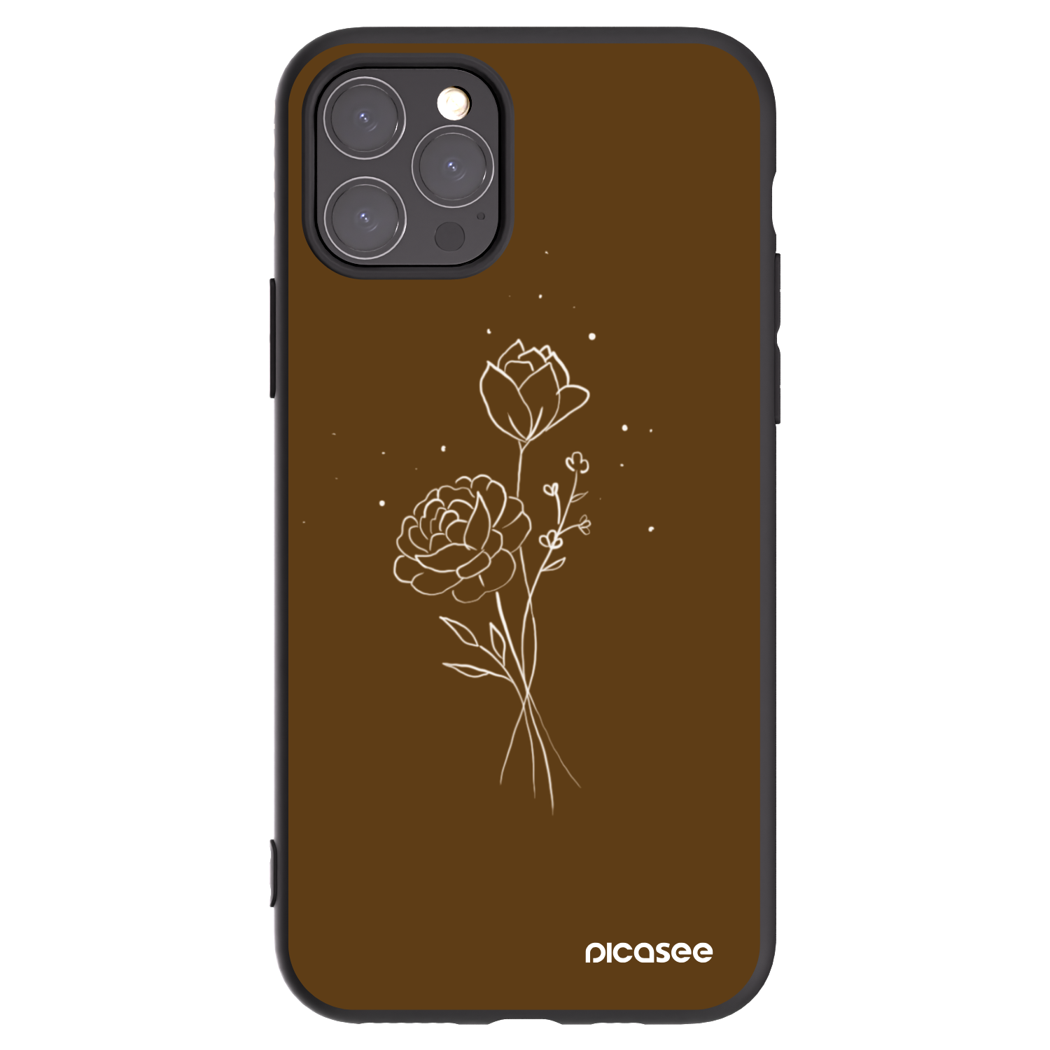 Picasee crna silikonska maskica za Apple iPhone 11 Pro - Brown flowers