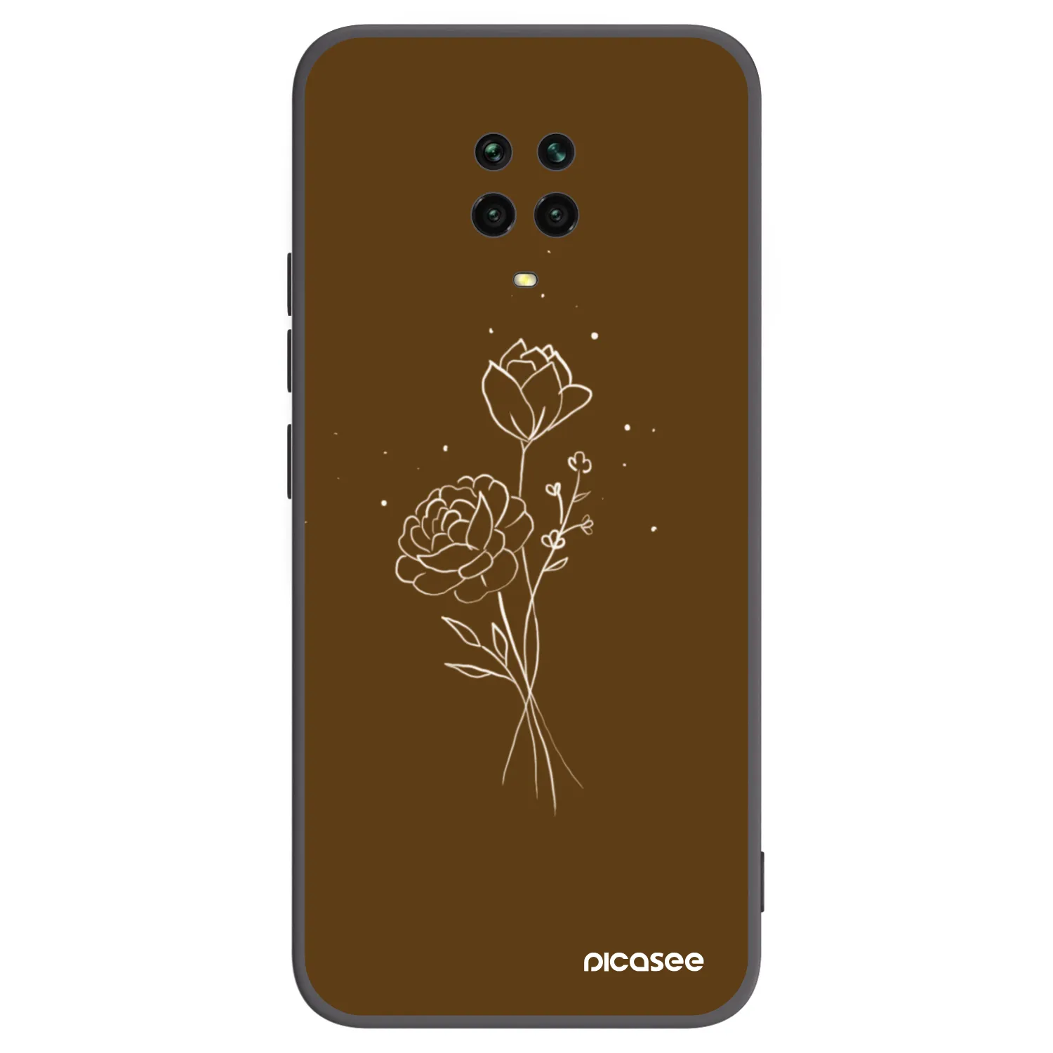 Picasee crna silikonska maskica za Xiaomi Redmi Note 9 Pro - Brown flowers