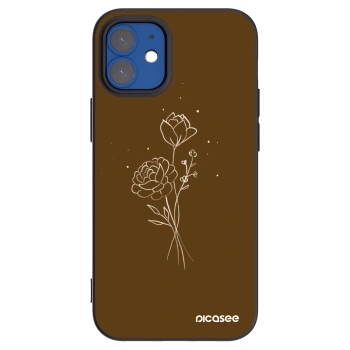Picasee crna silikonska maskica za Apple iPhone 12 mini - Brown flowers