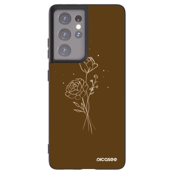 Picasee crna silikonska maskica za Samsung Galaxy S21 Ultra 5G G998B - Brown flowers