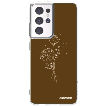Picasee silikonska prozirna maskica za Samsung Galaxy S21 Ultra 5G G998B - Brown flowers