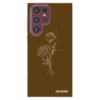 Picasee silikonska prozirna maskica za Samsung Galaxy S22 Ultra 5G - Brown flowers