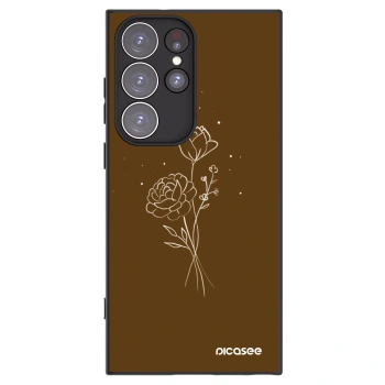 Picasee crna silikonska maskica za Samsung Galaxy S23 Ultra 5G - Brown flowers