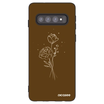 Picasee crna silikonska maskica za Samsung Galaxy S10 G973 - Brown flowers