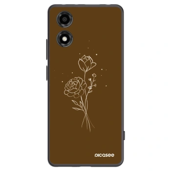 Picasee crna silikonska maskica za Motorola Moto E14 - Brown flowers