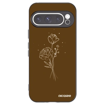 Picasee crna silikonska maskica za Google Pixel 9 Pro XL - Brown flowers
