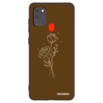 Picasee crna silikonska maskica za Samsung Galaxy A21s - Brown flowers