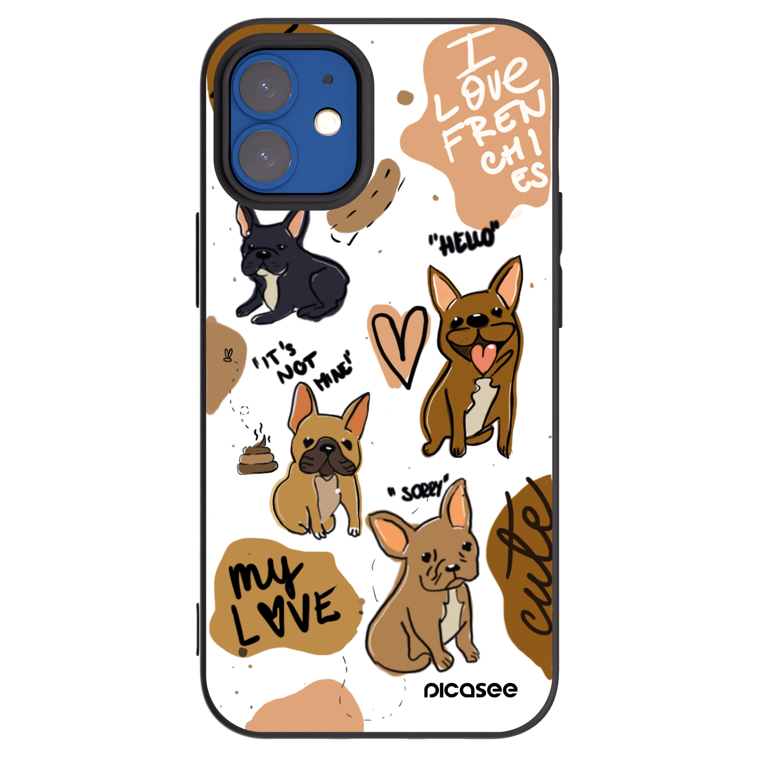 Picasee crna silikonska maskica za Apple iPhone 12 mini - Frenchies