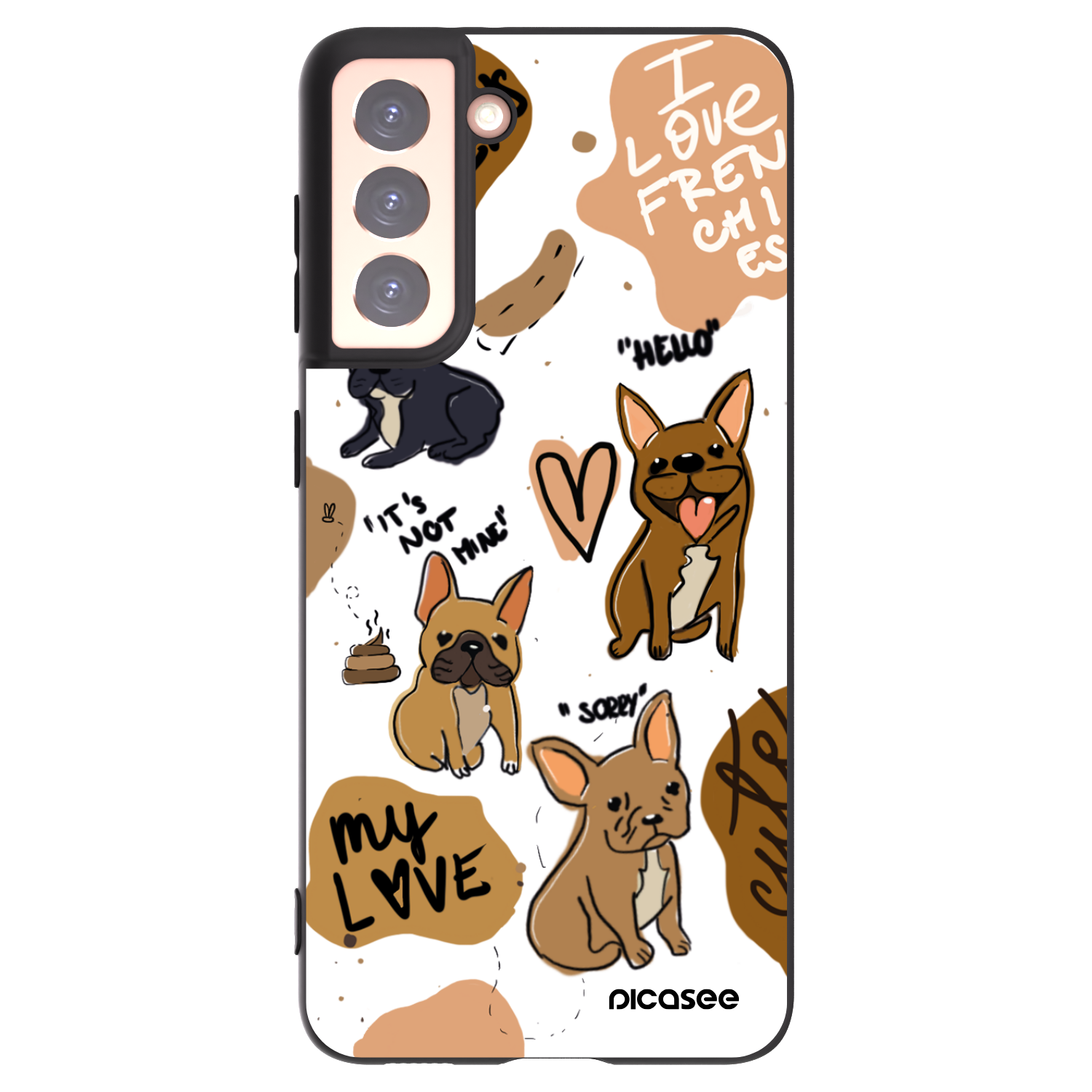 Picasee crna silikonska maskica za Samsung Galaxy S21 5G G991B - Frenchies