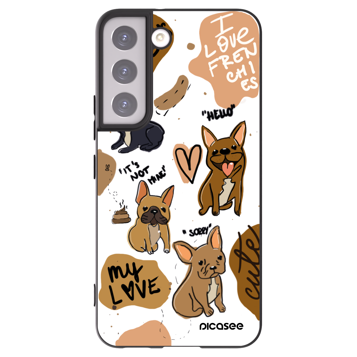 Picasee crna silikonska maskica za Samsung Galaxy S22 5G - Frenchies