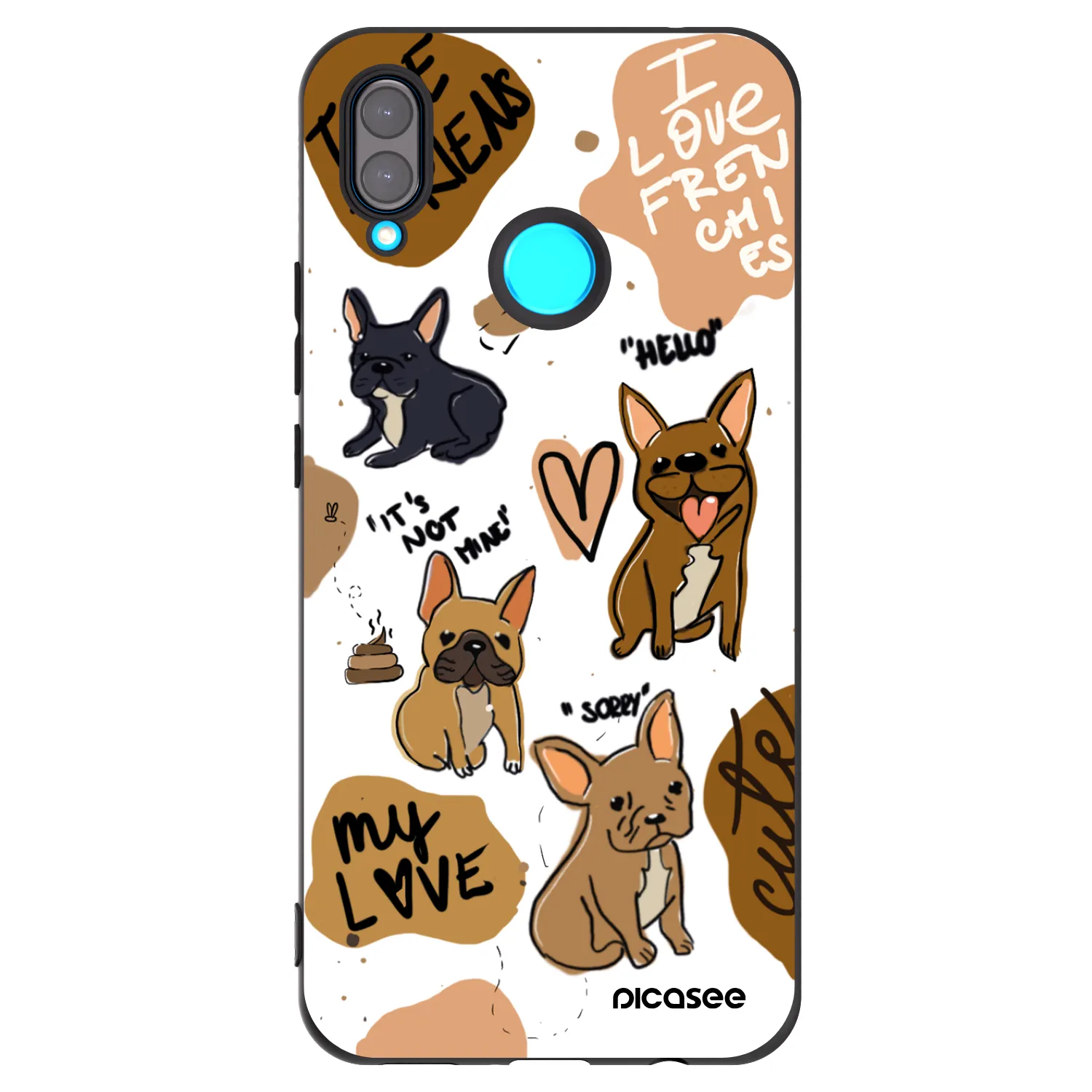 Picasee crna silikonska maskica za Huawei Nova 3 - Frenchies