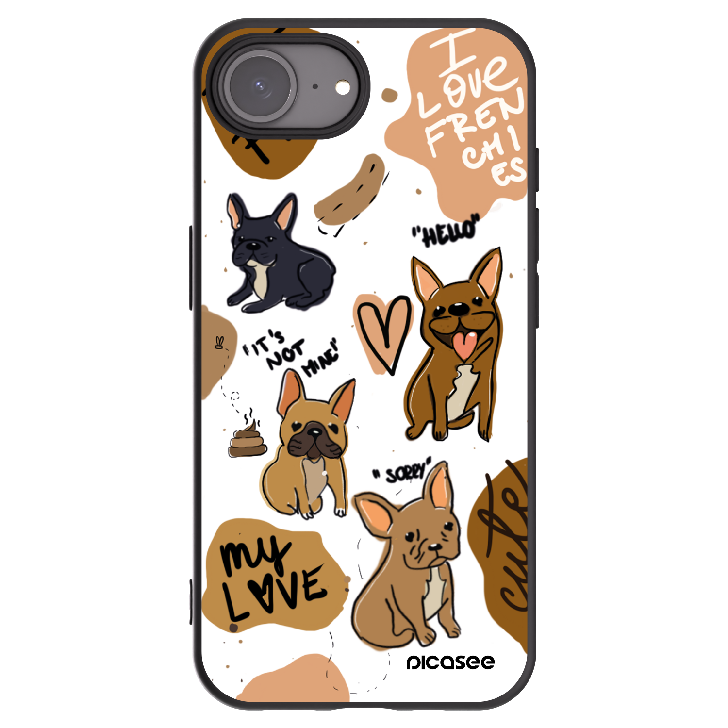 Picasee crna silikonska maskica za Apple iPhone 16e - Frenchies