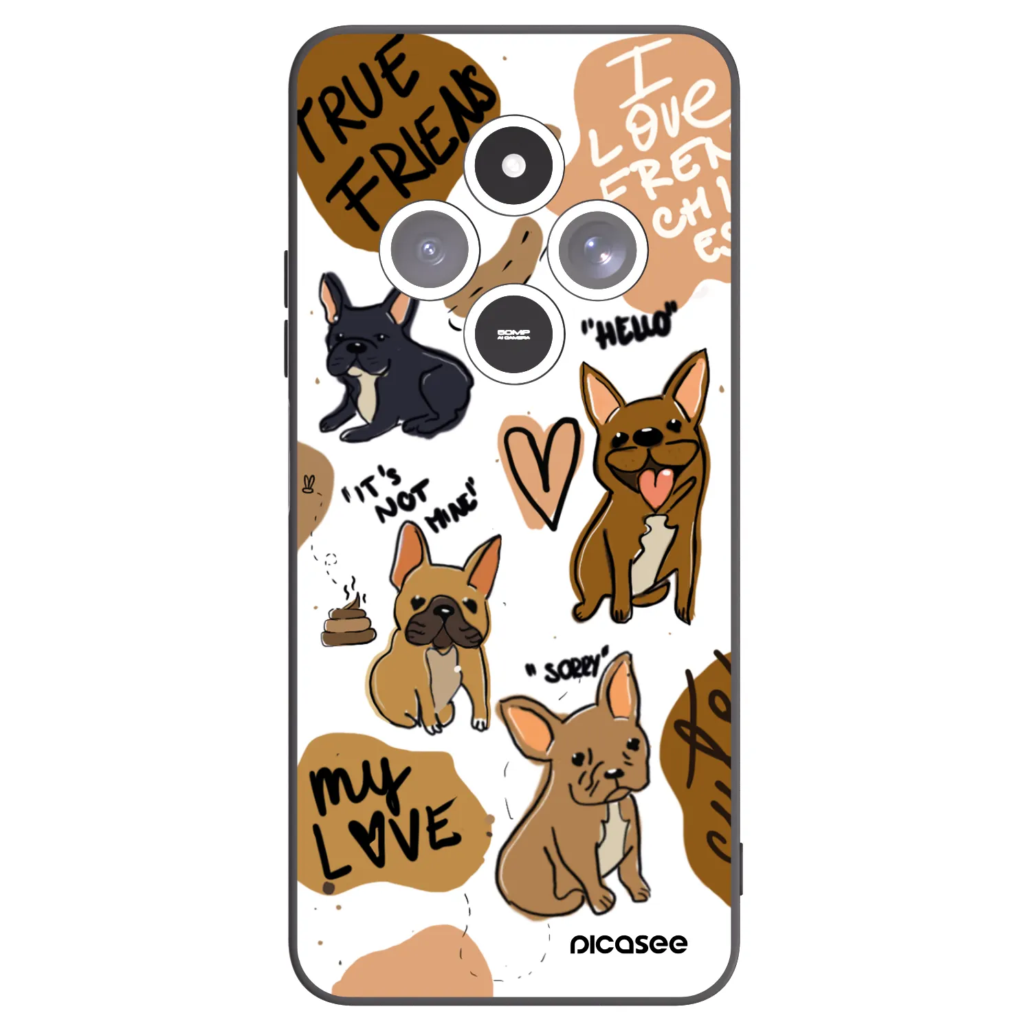 Picasee crna silikonska maskica za Xiaomi Redmi 14C - Frenchies