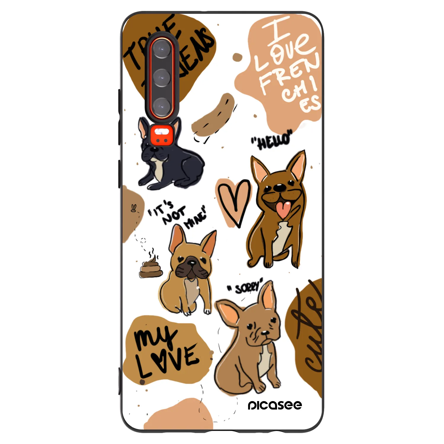Picasee crna silikonska maskica za Huawei P30 - Frenchies