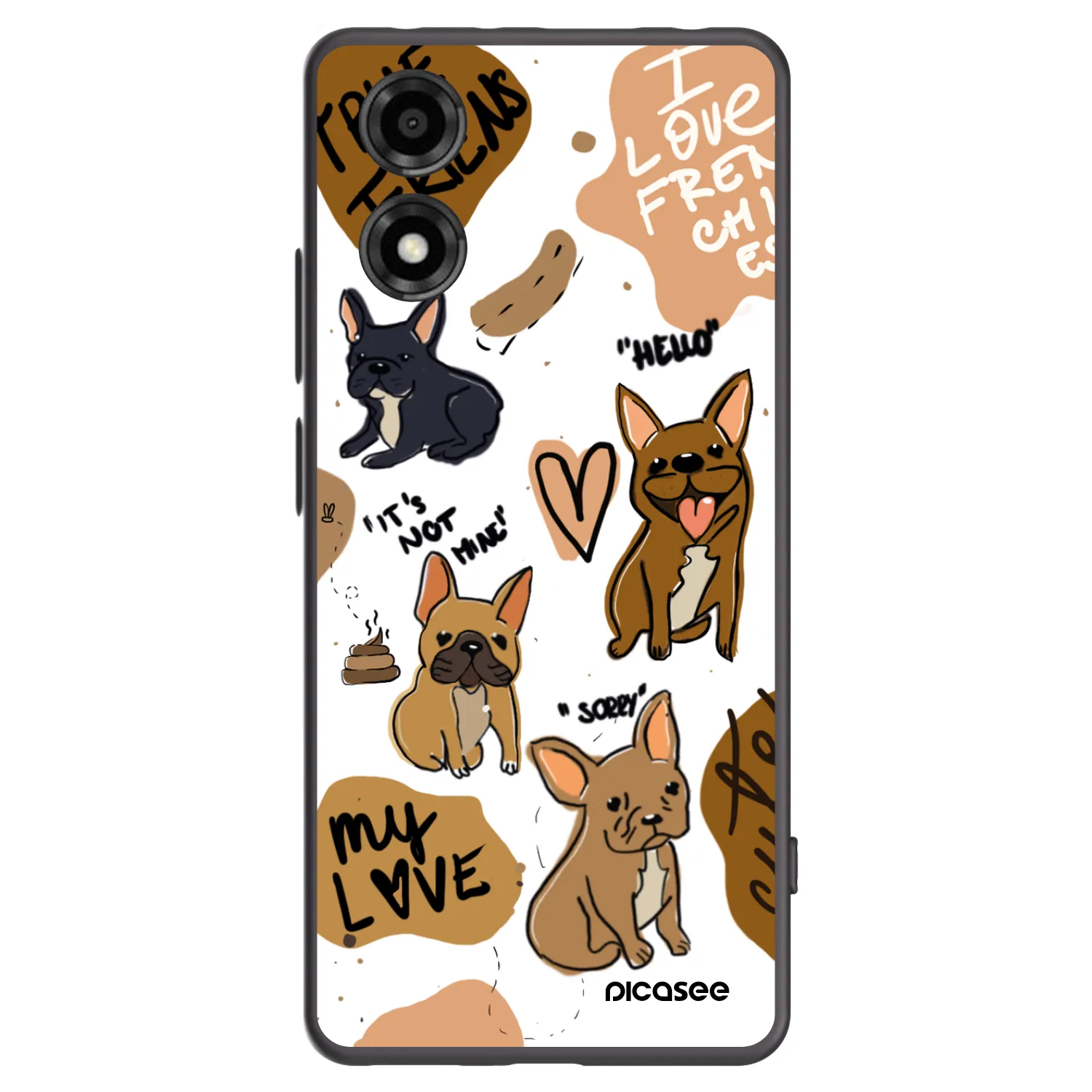Picasee crna silikonska maskica za Motorola Moto E14 - Frenchies