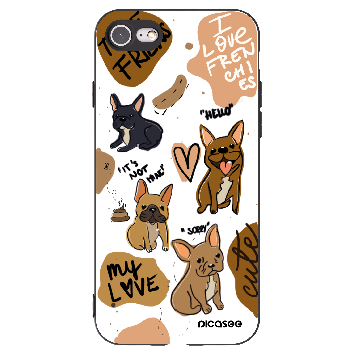 Picasee crna silikonska maskica za Apple iPhone SE 2020 - Frenchies