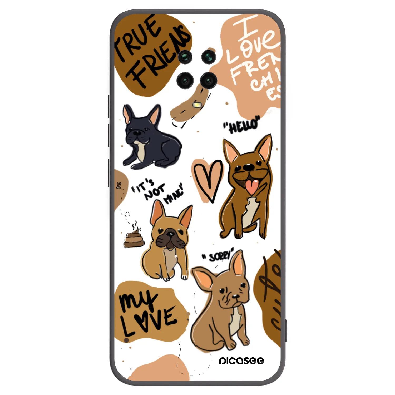 Picasee crna silikonska maskica za Xiaomi Redmi Note 9S - Frenchies