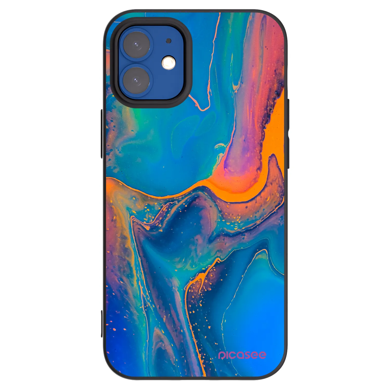 Picasee crna silikonska maskica za Apple iPhone 12 mini - Rainbow