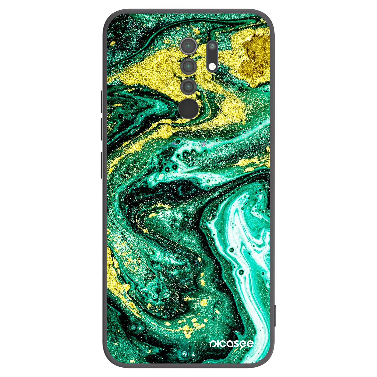 Picasee crna silikonska maskica za Xiaomi Redmi 9 - Green Gold