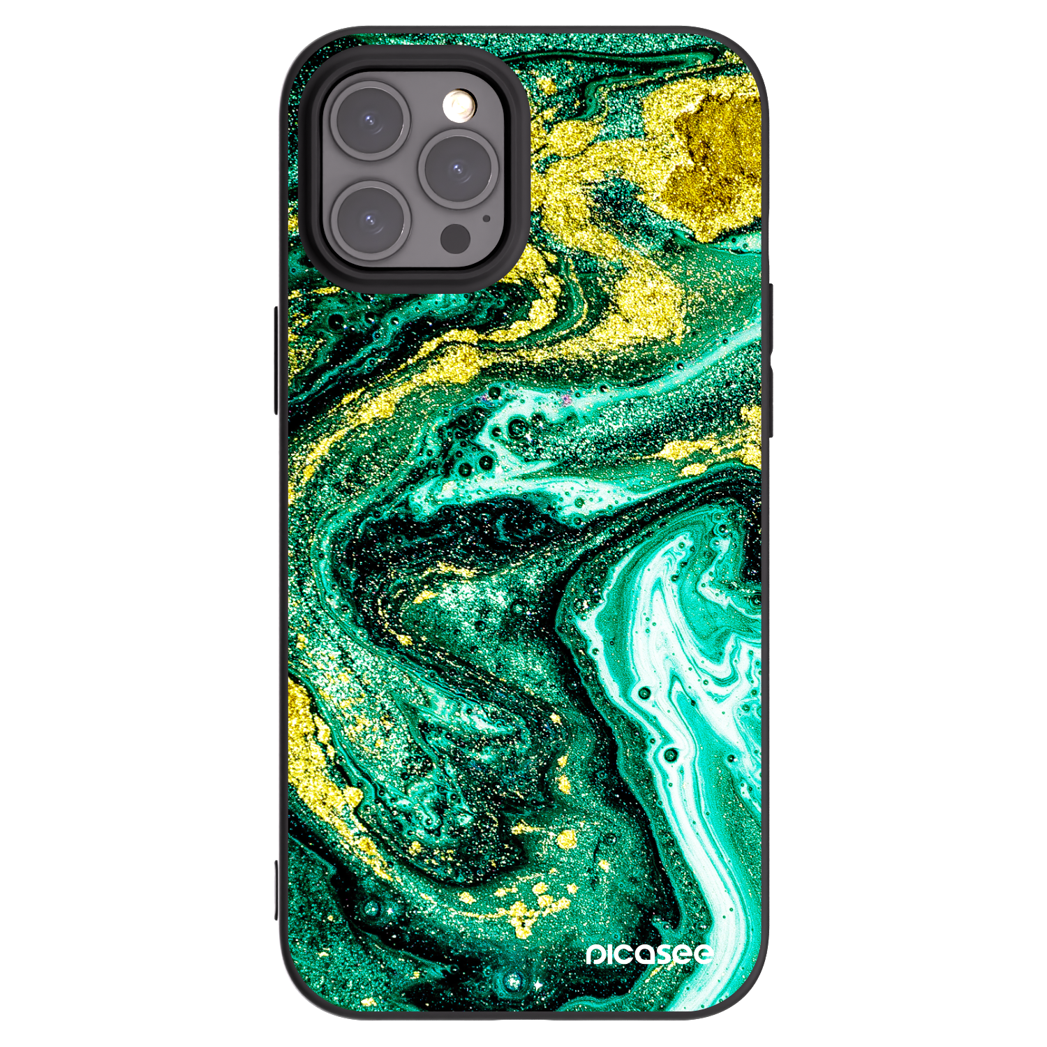 Picasee crna silikonska maskica za Apple iPhone 12 Pro Max - Green Gold