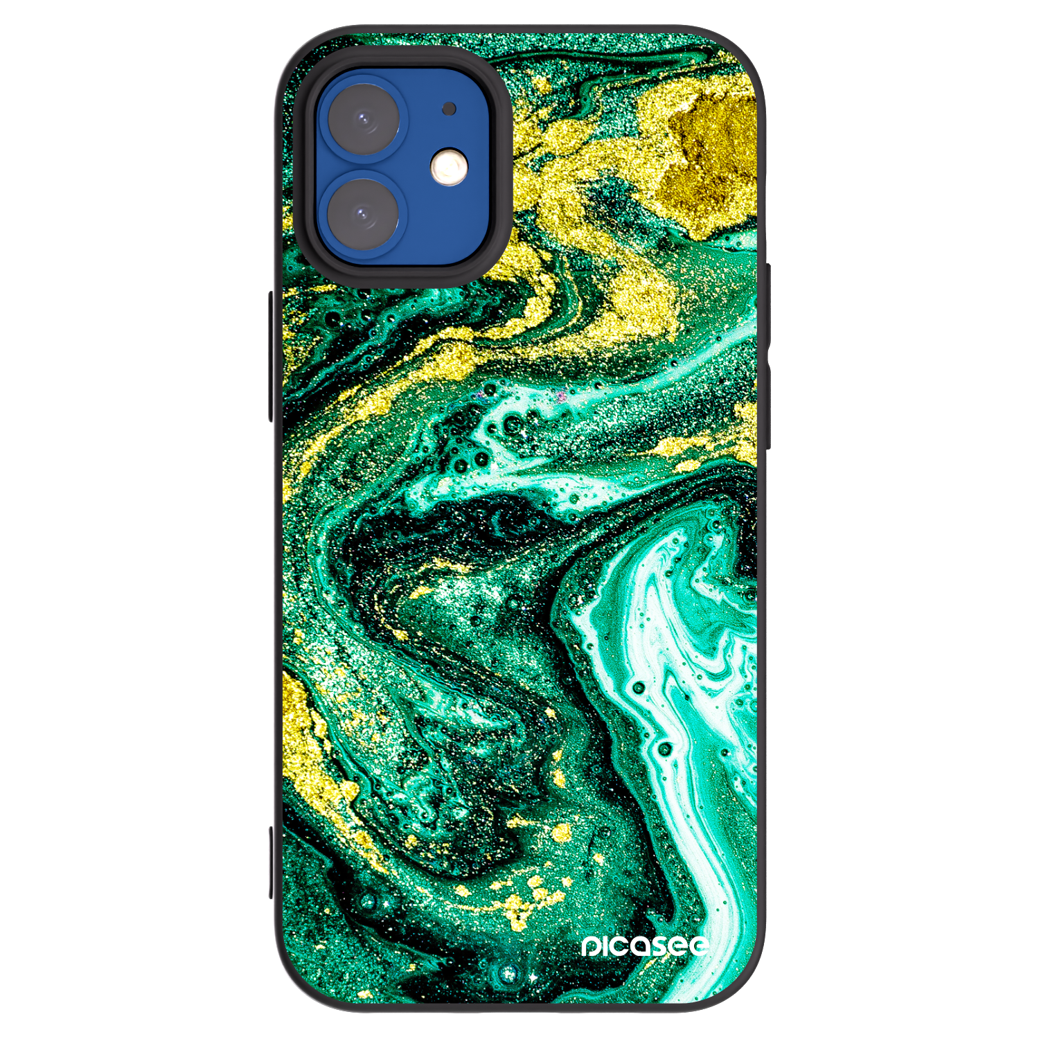 Picasee crna silikonska maskica za Apple iPhone 12 mini - Green Gold