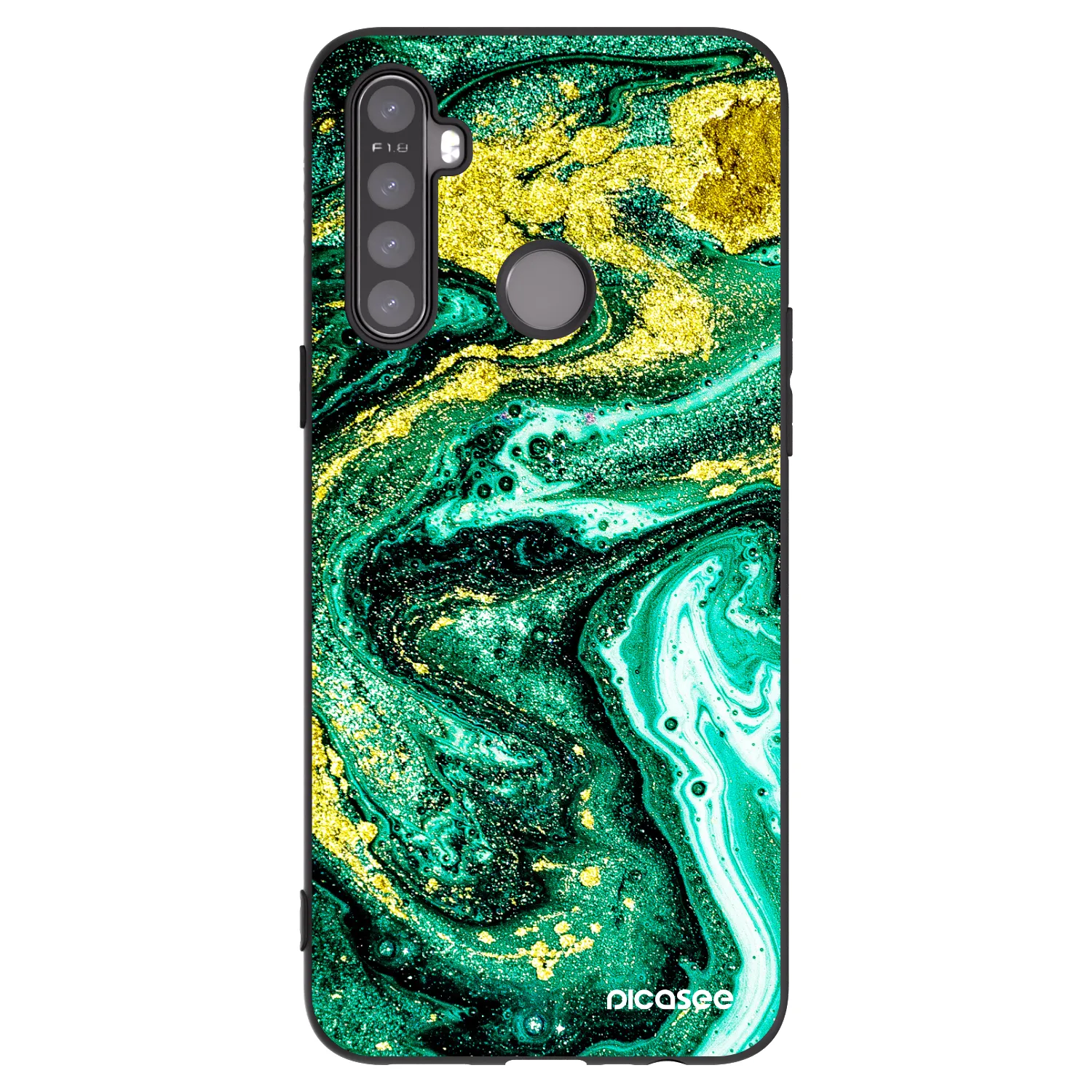 Picasee crna silikonska maskica za Realme 5 - Green Gold