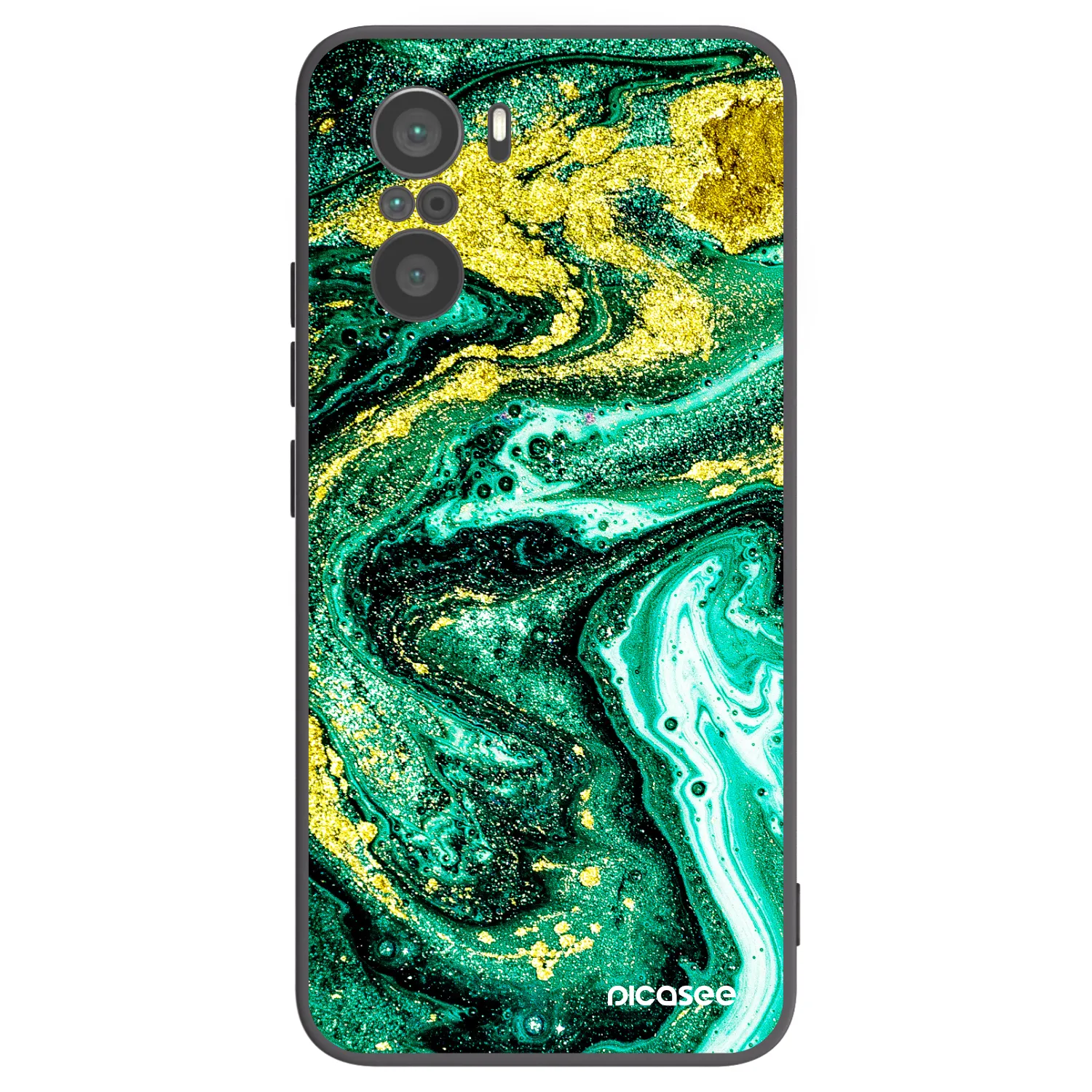 Picasee crna silikonska maskica za Xiaomi Poco F3 - Green Gold