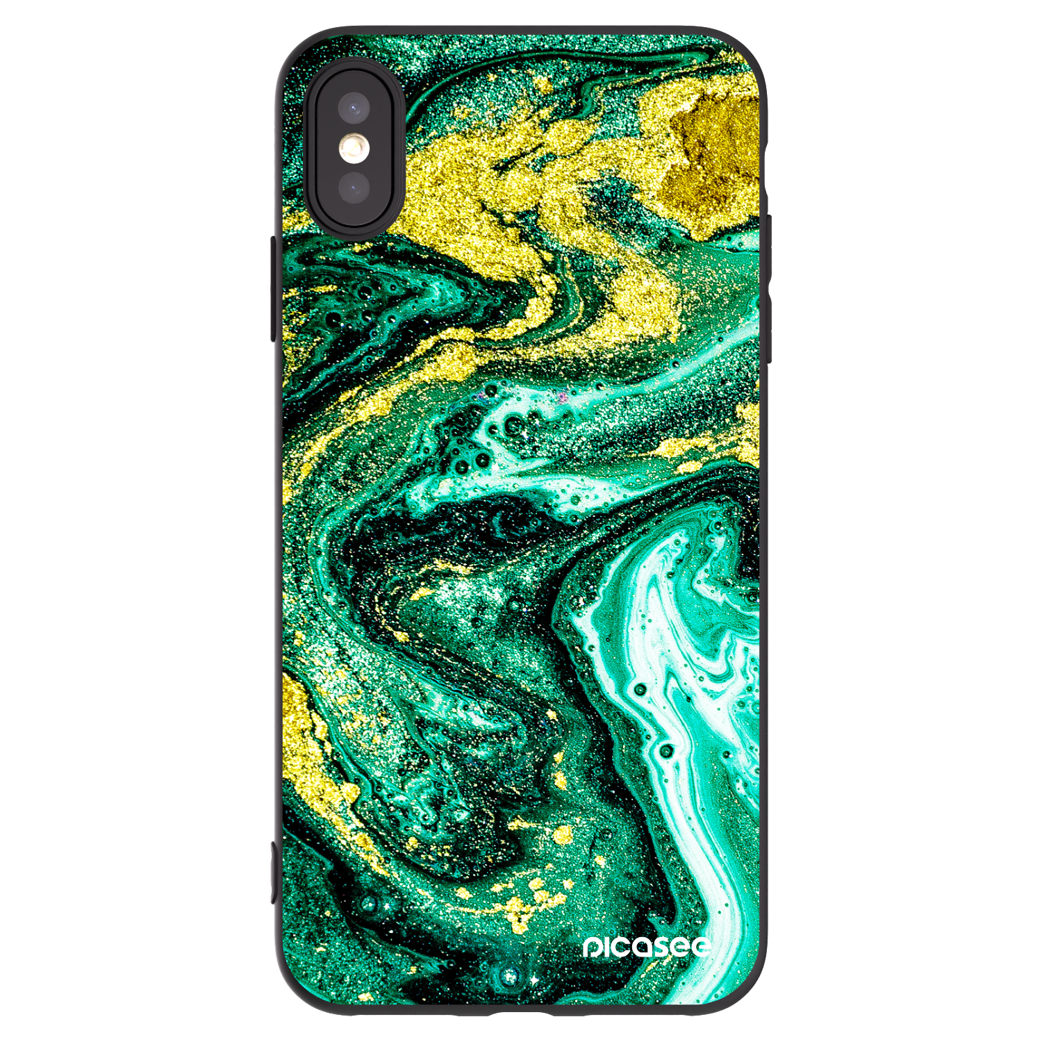 Picasee crna silikonska maskica za Apple iPhone XS Max - Green Gold