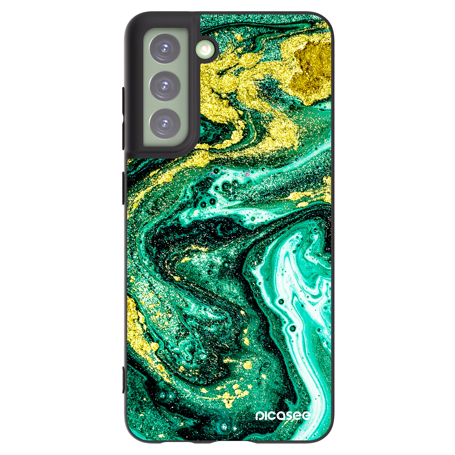 Picasee crna silikonska maskica za Samsung Galaxy S21 FE 5G - Green Gold