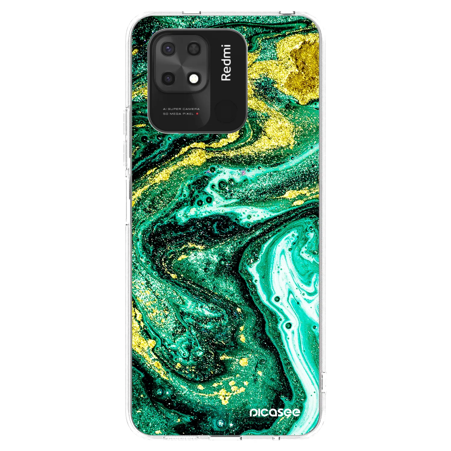 Picasee silikonska prozirna maskica za Xiaomi Redmi 10C - Green Gold