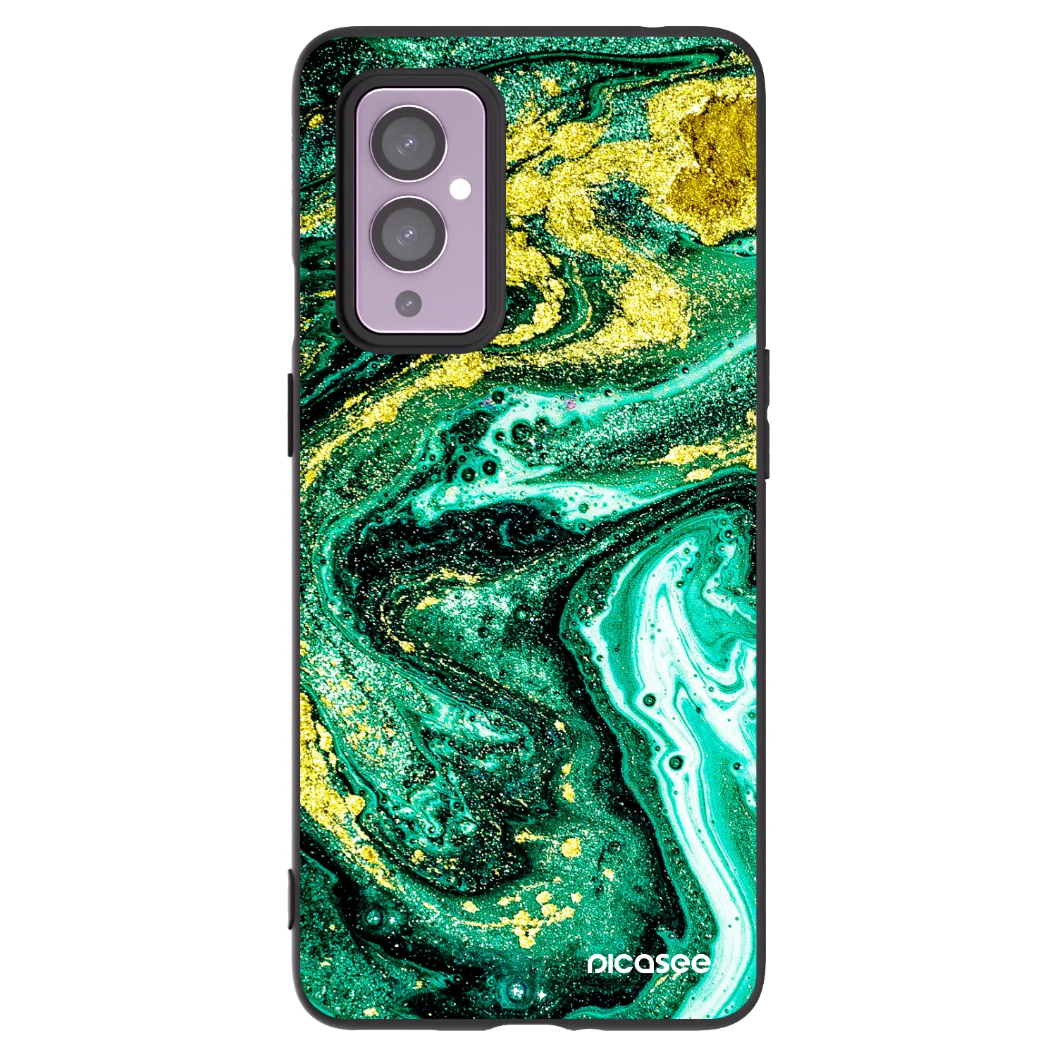 Picasee crna silikonska maskica za OnePlus 9 - Green Gold
