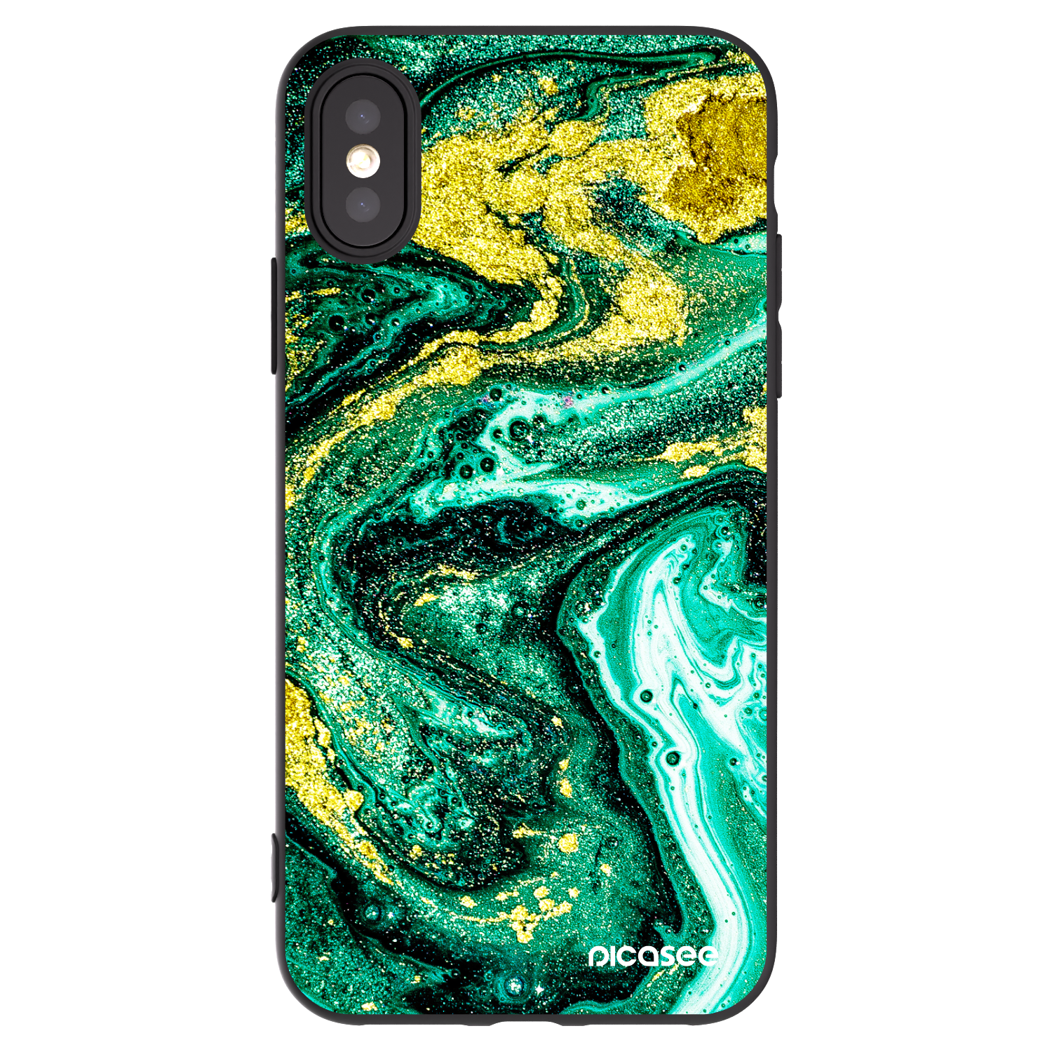 Picasee crna silikonska maskica za Apple iPhone X/XS - Green Gold