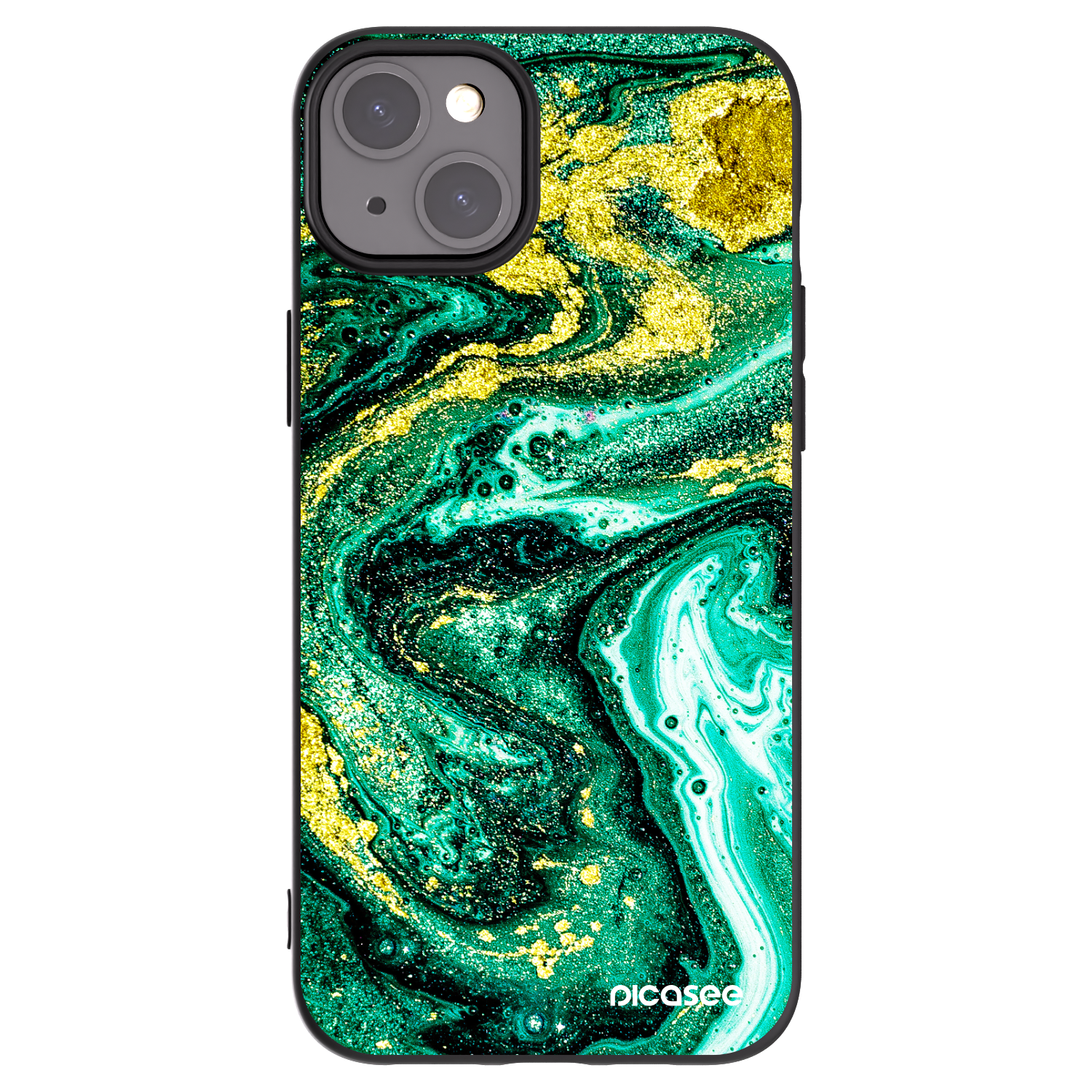 Picasee crna silikonska maskica za Apple iPhone 15 Plus - Green Gold