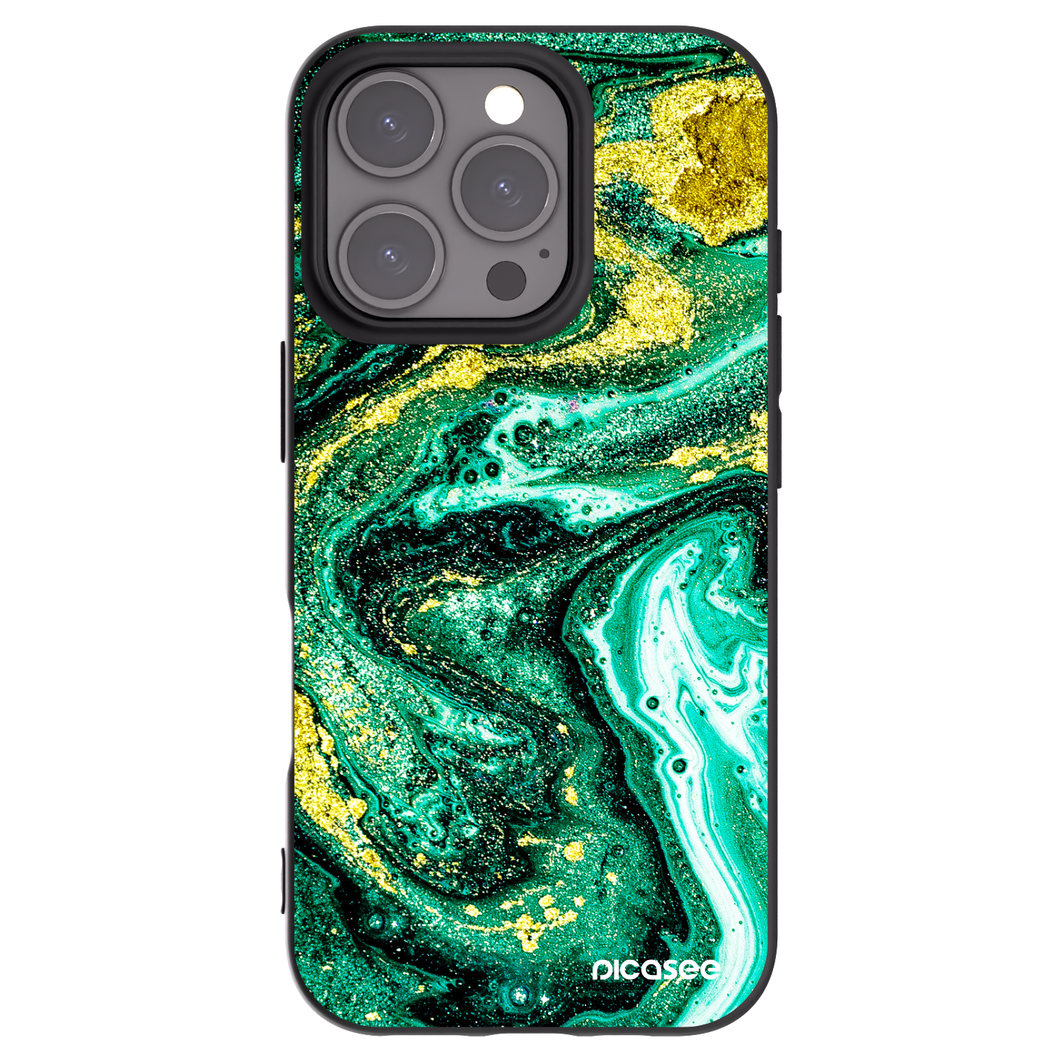 Picasee crna silikonska maskica za Apple iPhone 16 Pro - Green Gold