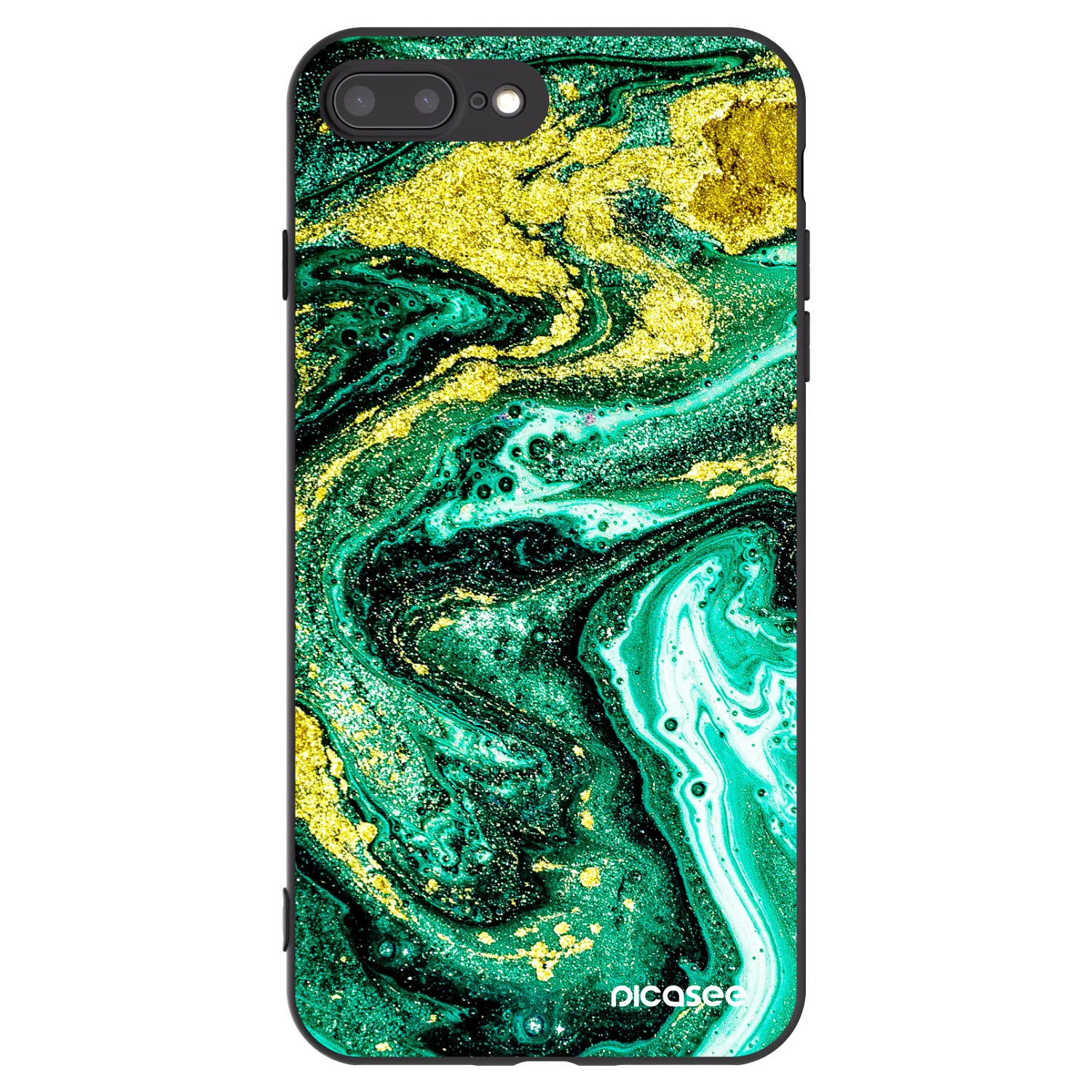 Picasee crna silikonska maskica za Apple iPhone 7 Plus - Green Gold