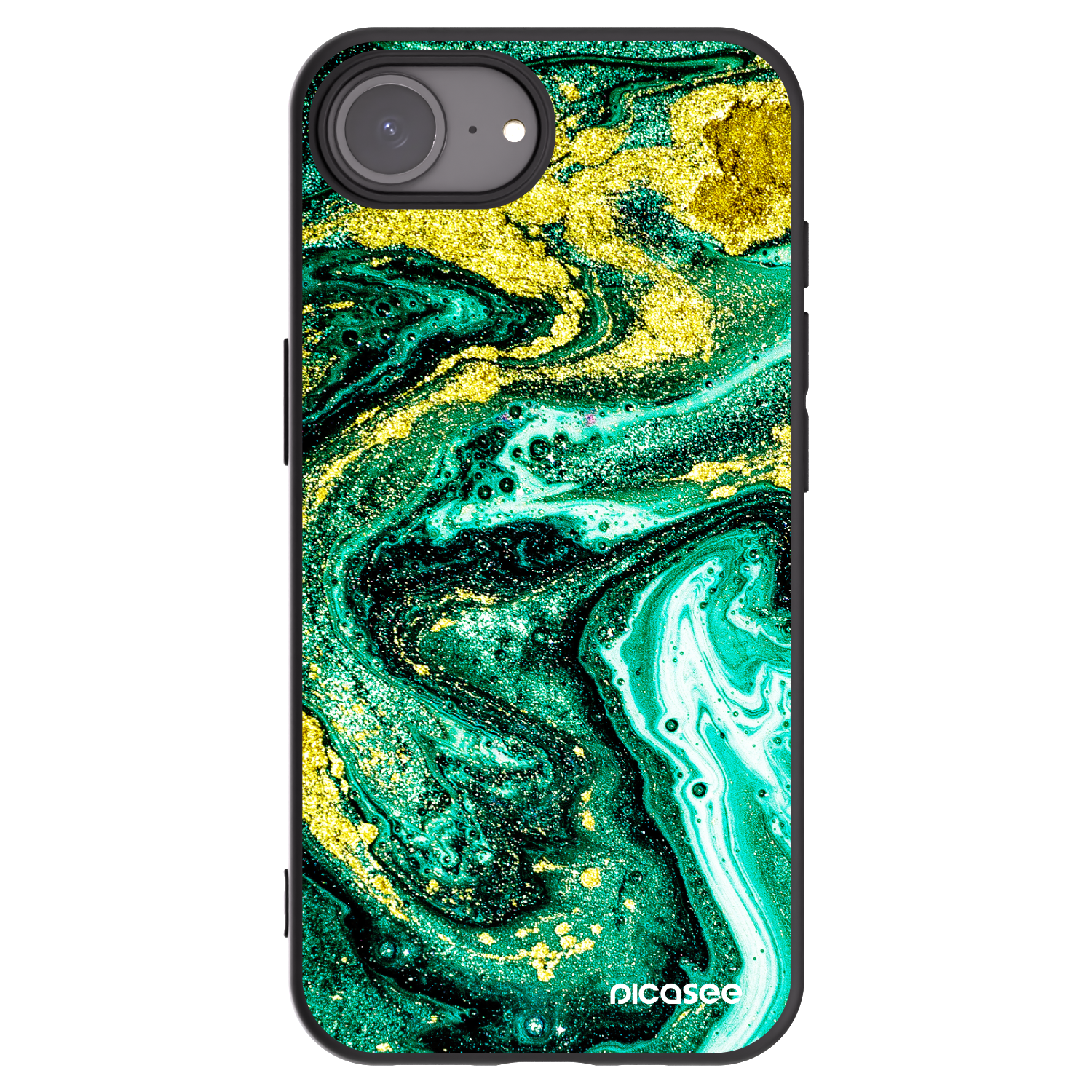 Picasee crna silikonska maskica za Apple iPhone 16e - Green Gold
