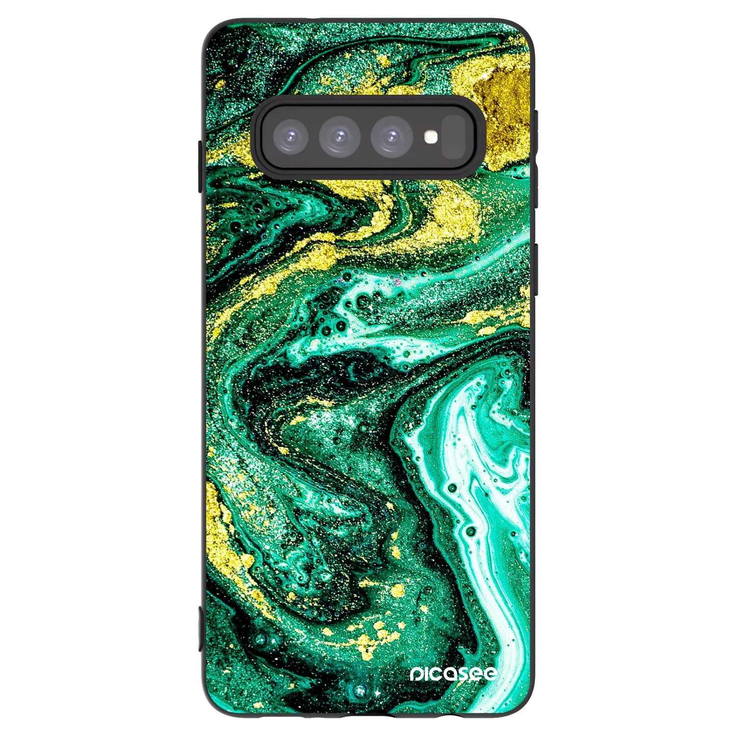 Picasee crna silikonska maskica za Samsung Galaxy S10 G973 - Green Gold