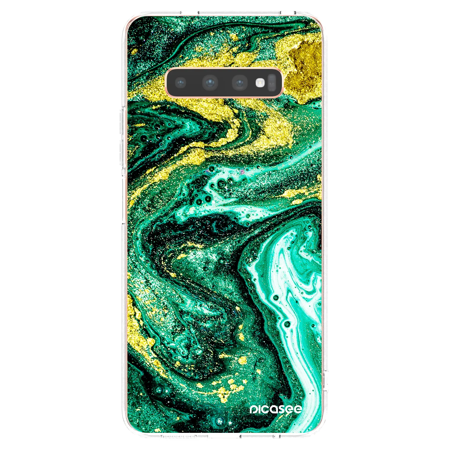 Picasee silikonska prozirna maskica za Samsung Galaxy S10 Plus G975 - Green Gold