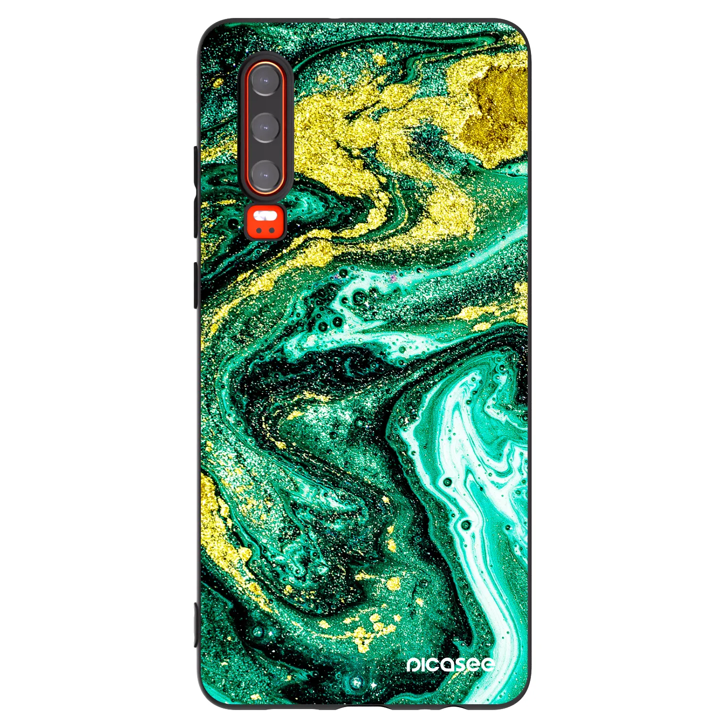 Picasee crna silikonska maskica za Huawei P30 - Green Gold