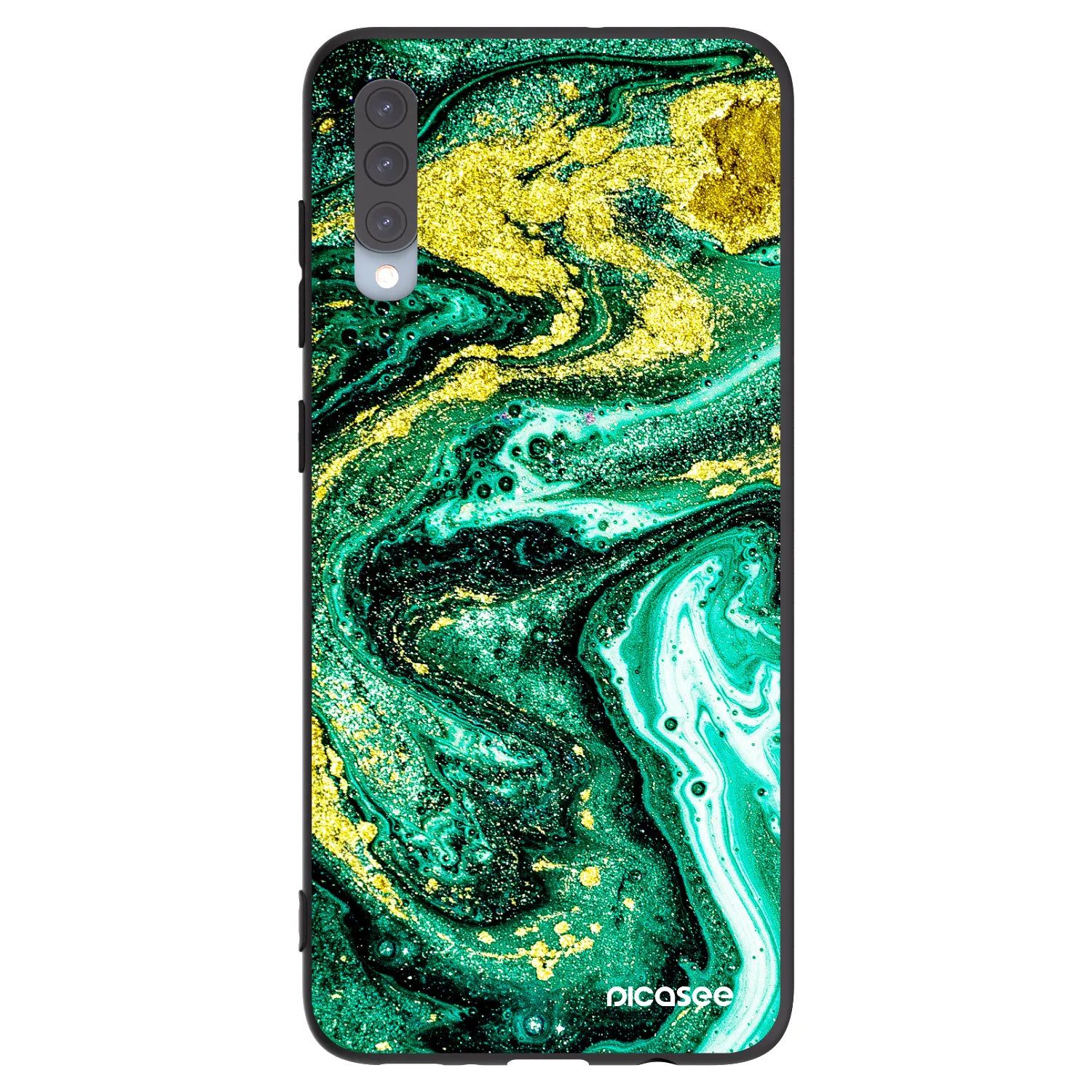Picasee crna silikonska maskica za Samsung Galaxy A70 A705F - Green Gold