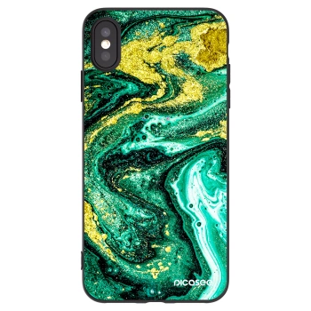 Picasee crna silikonska maskica za Apple iPhone XS Max - Green Gold