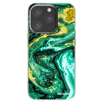 Picasee silikonska prozirna maskica za Apple iPhone 15 Pro - Green Gold